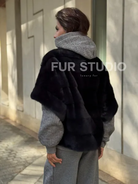 Женская меховая норковая куртка -темный графит - фото 5
