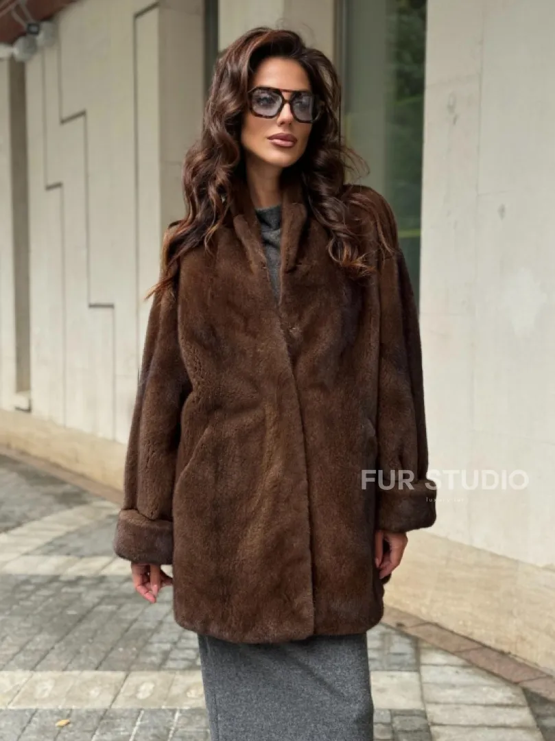 Коричневая шуба из норки - фото 6