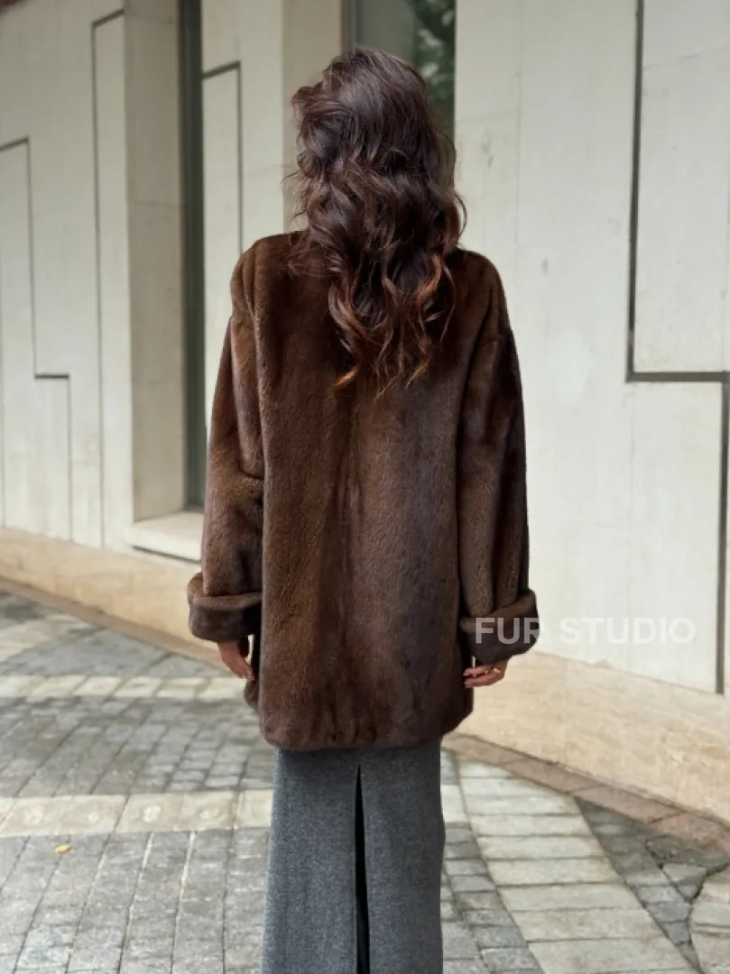 Коричневая шуба из норки - фото 9