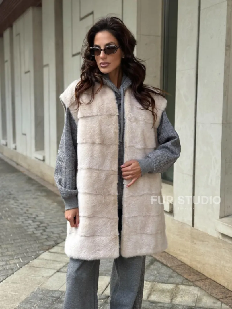 Комбинированный жилет из меха норки и шерсти - фото 8