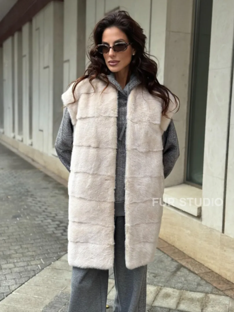 Комбинированный жилет из меха норки и шерсти - фото 5