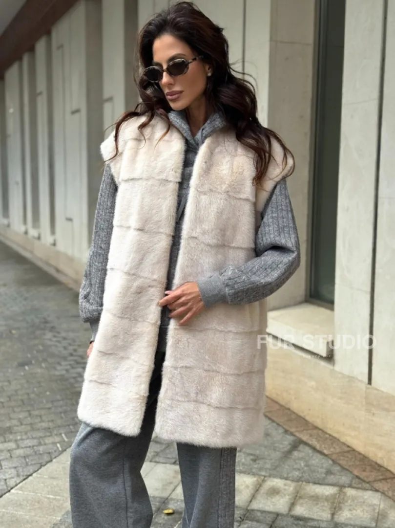 Комбинированный жилет из меха норки и шерсти - фото 3