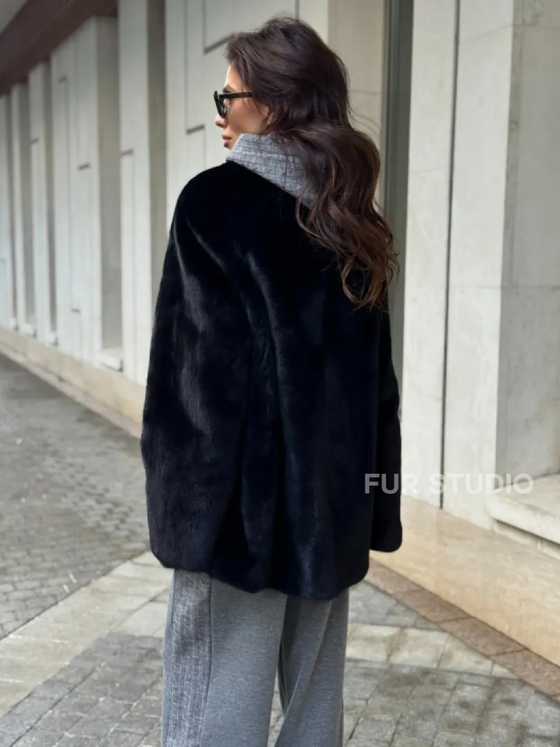 Полушубок женский из норки - черный