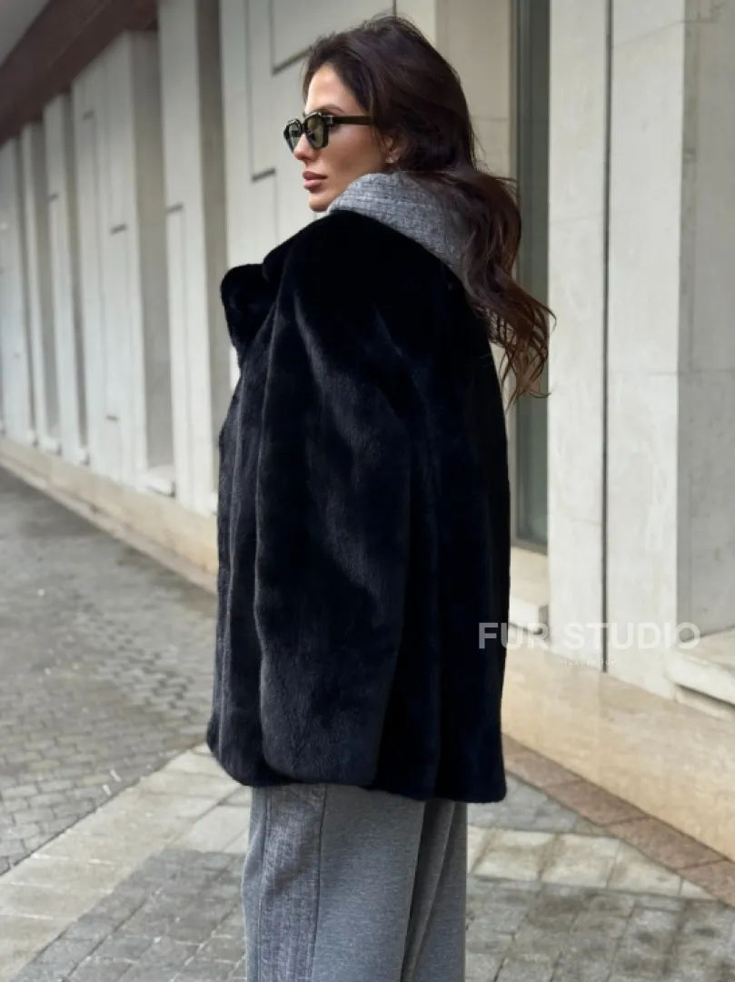 Полушубок женский из норки - черный