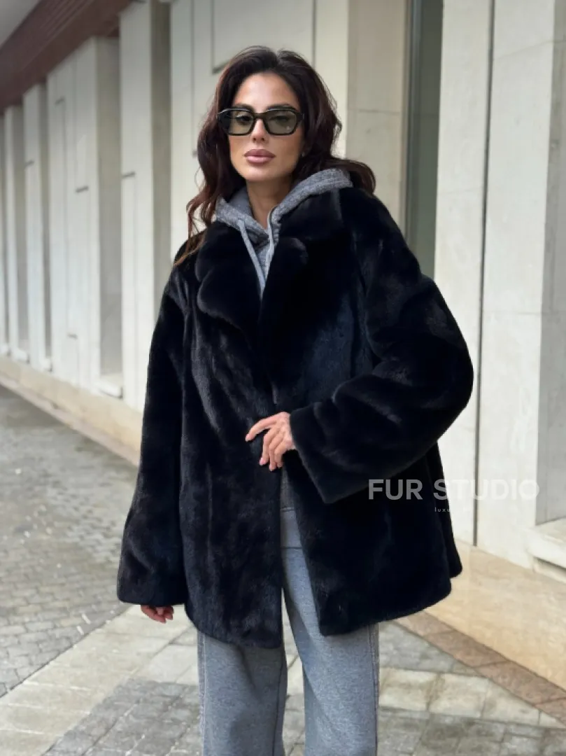 Полушубок женский из норки - черный