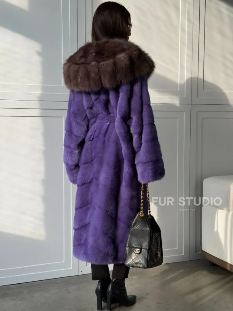 Фиолетовая норковая шуба - фото 3