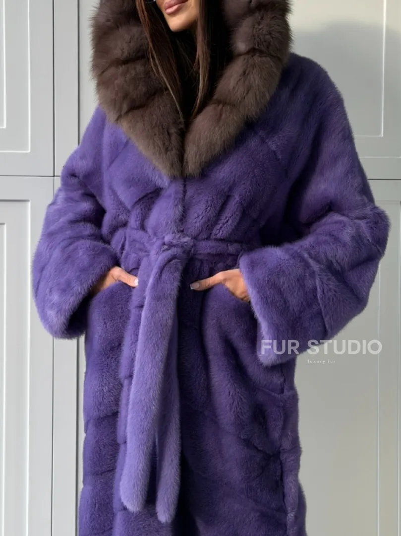 Фиолетовая норковая шуба - фото 2