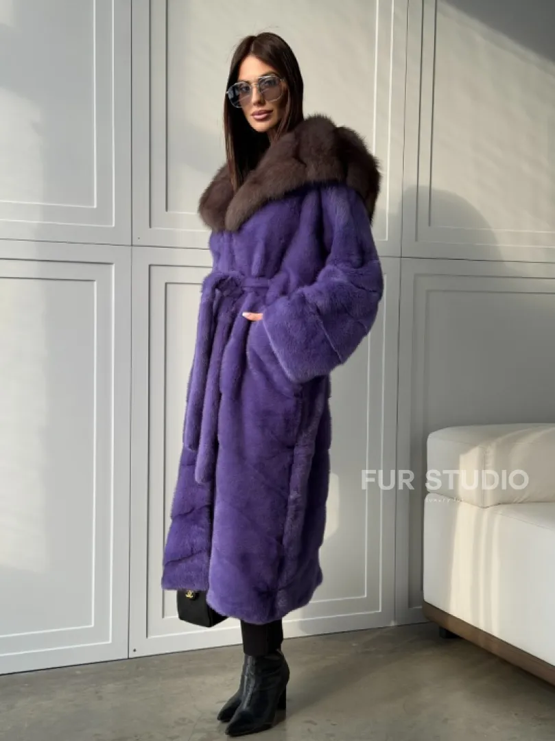 Фиолетовая норковая шуба - фото 17