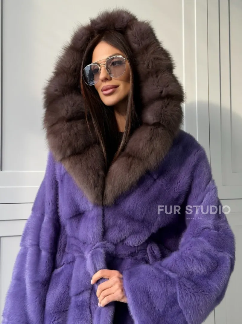 Фиолетовая норковая шуба - фото 10