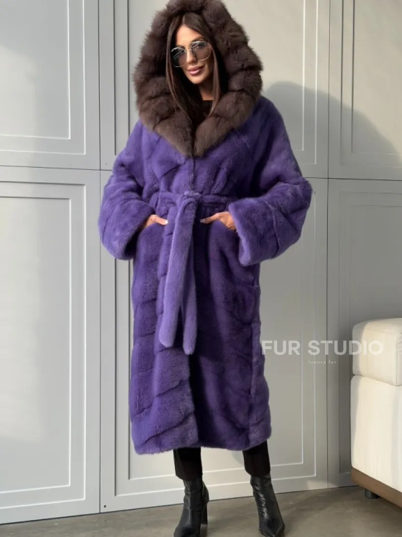 Фиолетовая норковая шуба - фото 5