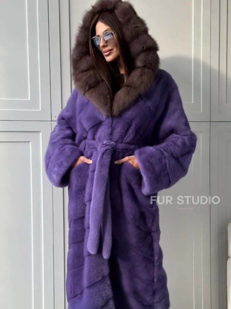 Фиолетовая норковая шуба - фото 4