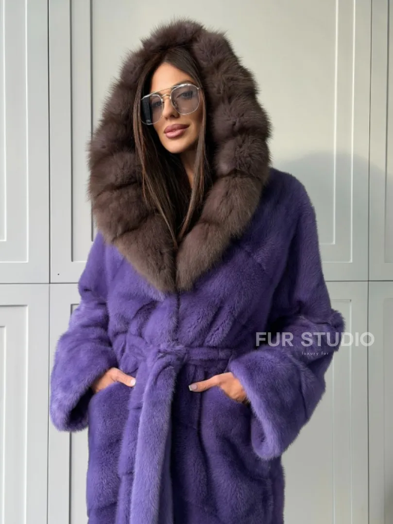 Фиолетовая норковая шуба - фото 11