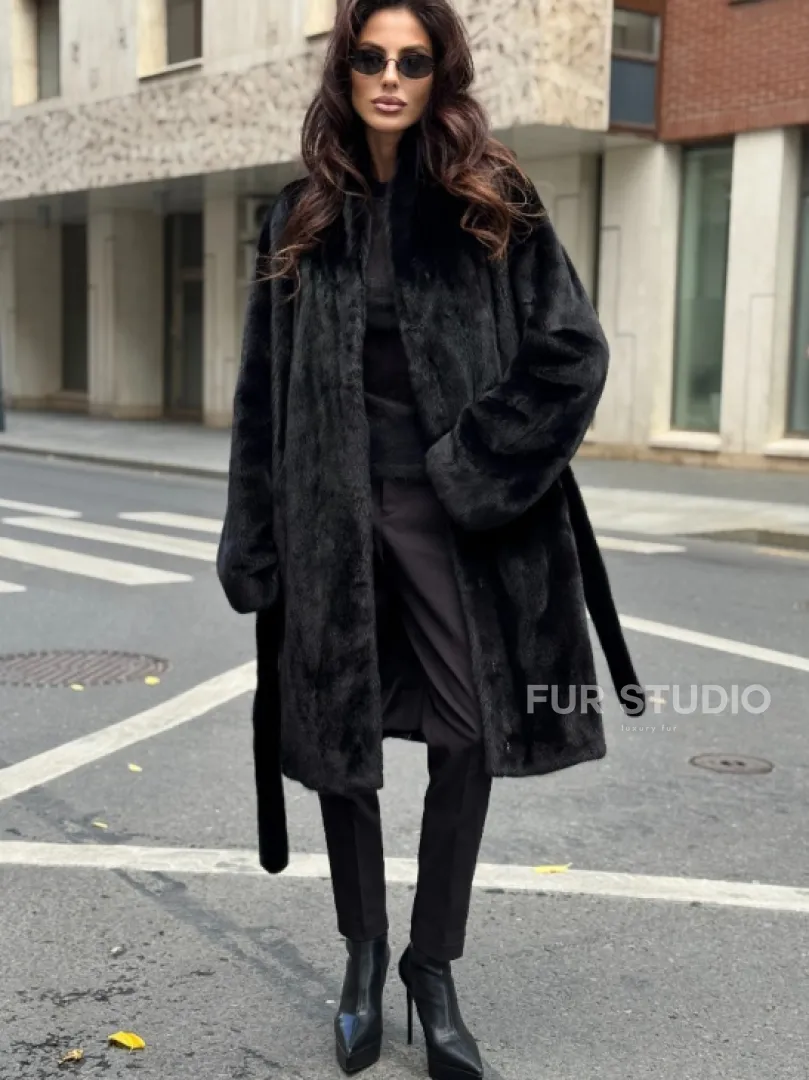 Норковая шуба средняя длина - черная