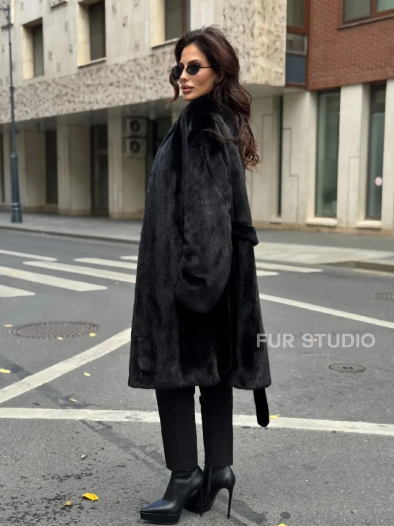 Норковая шуба средняя длина - черная - фото 6