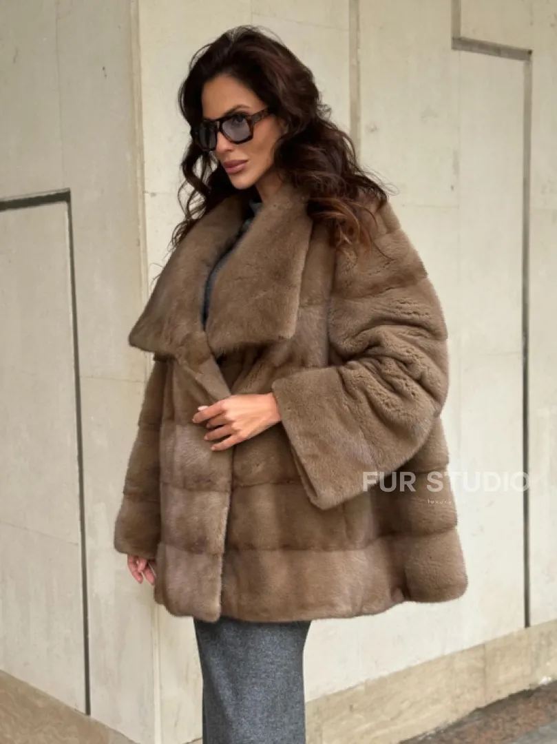 Норковая шуба бежевая - фото 8