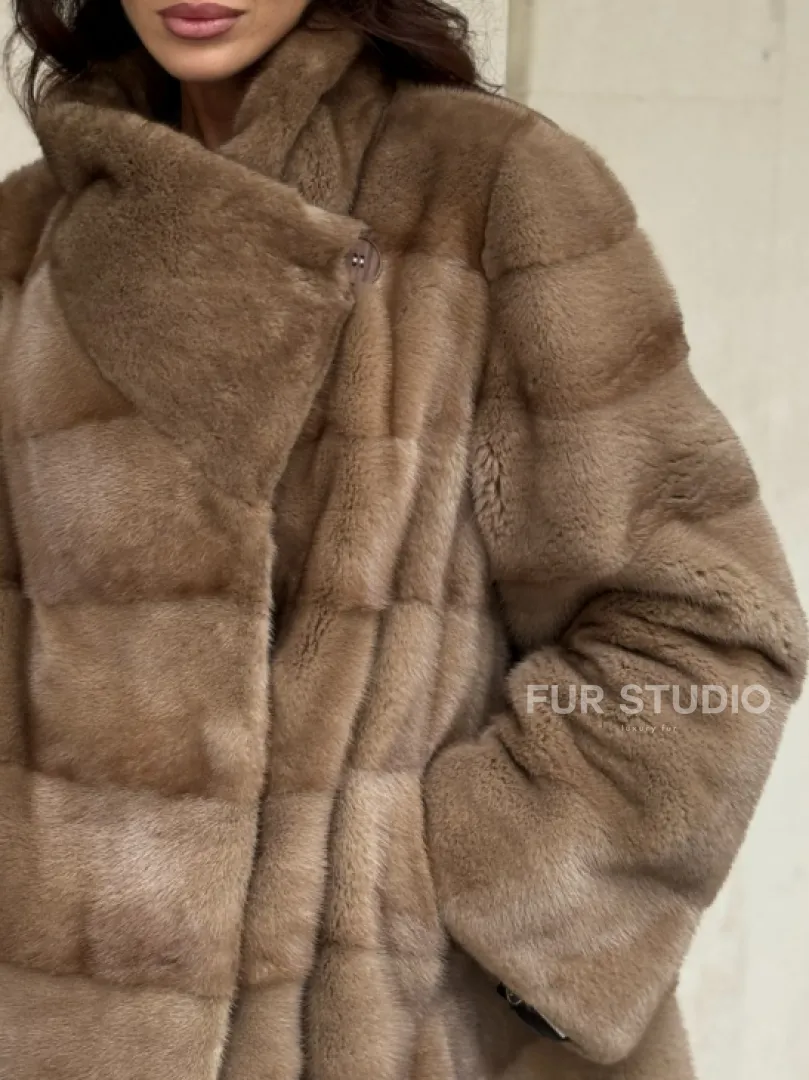 Норковая шуба бежевая - фото 3