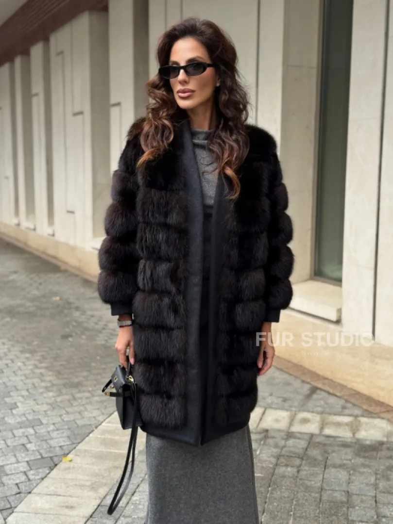 Пальто из куницы с отделкой кашемира - фото 6