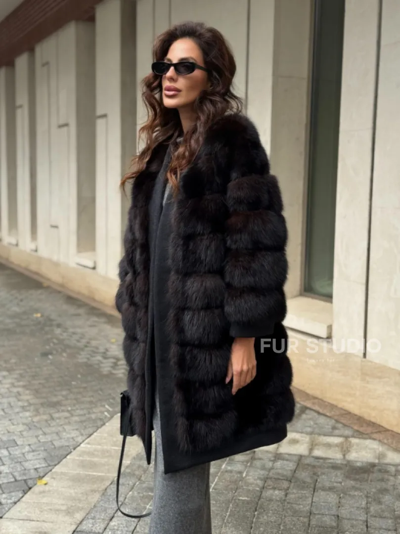 Пальто из куницы с отделкой кашемира