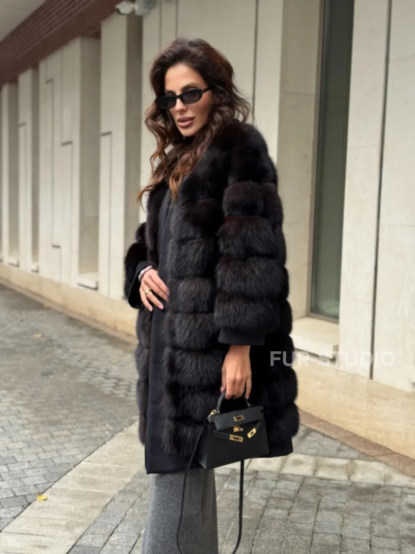 Пальто из куницы с отделкой кашемира