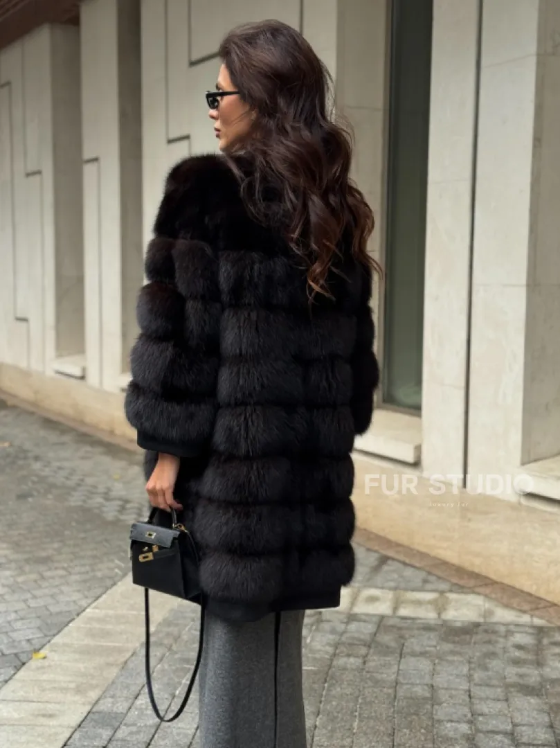 Пальто из куницы с отделкой кашемира