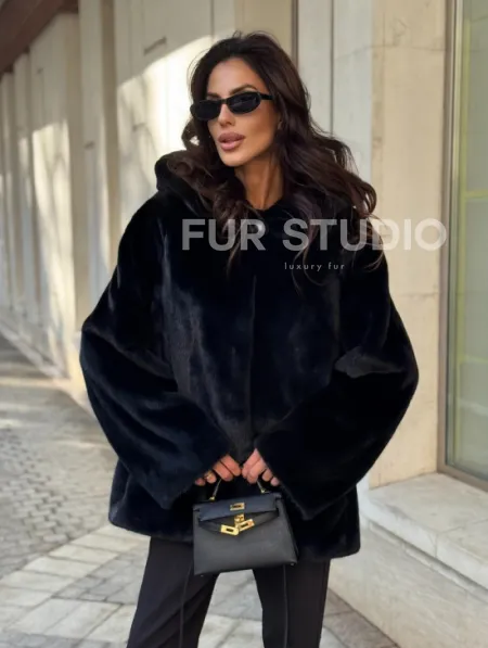 Шуба куртка из норки - черная - фото 5