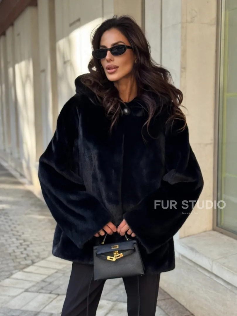 Шуба куртка из норки - черная - фото 5