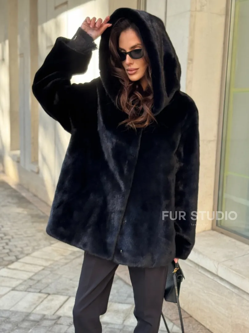 Шуба куртка из норки - черная - фото 4