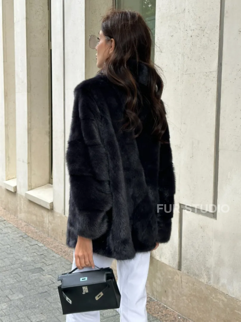 Норковый полушубок - графит - фото 2