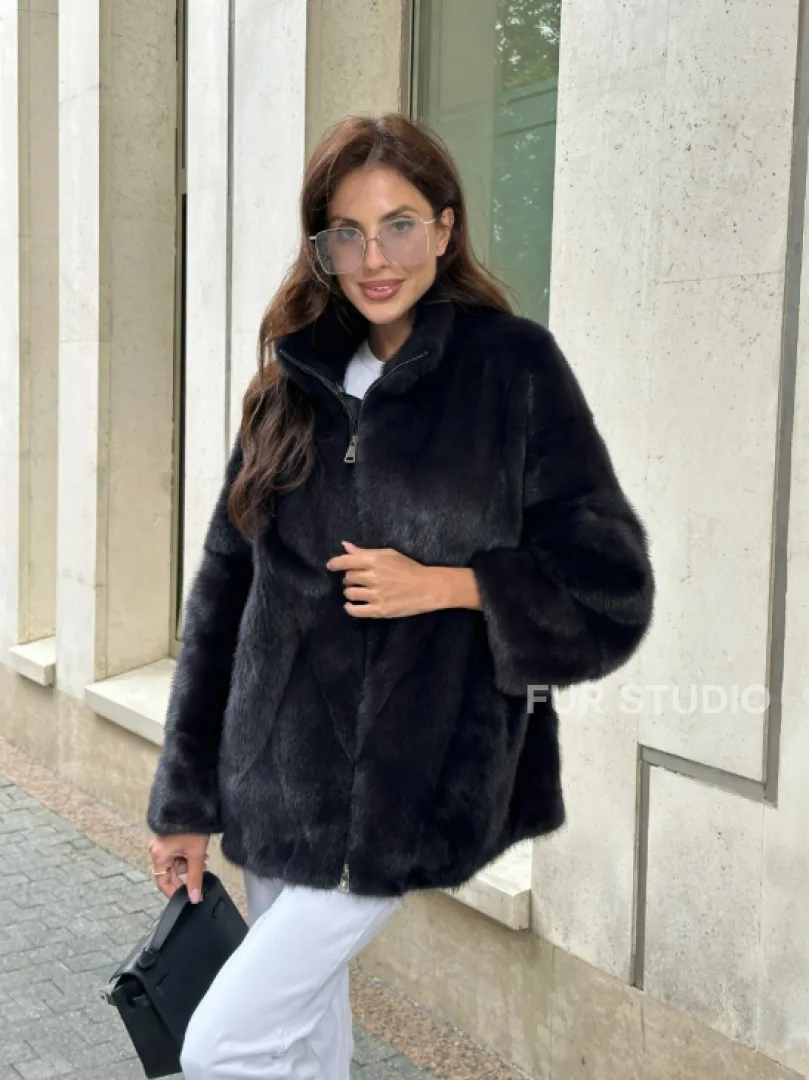 Норковый полушубок - графит - фото 9