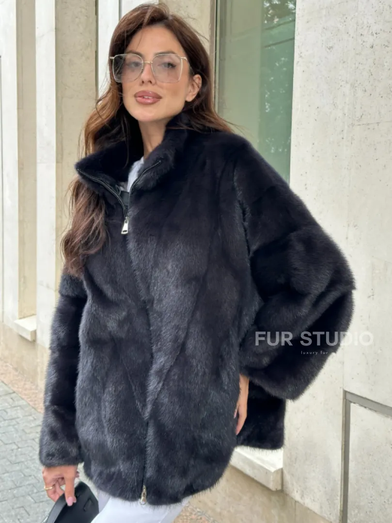 Норковый полушубок - графит - фото 0
