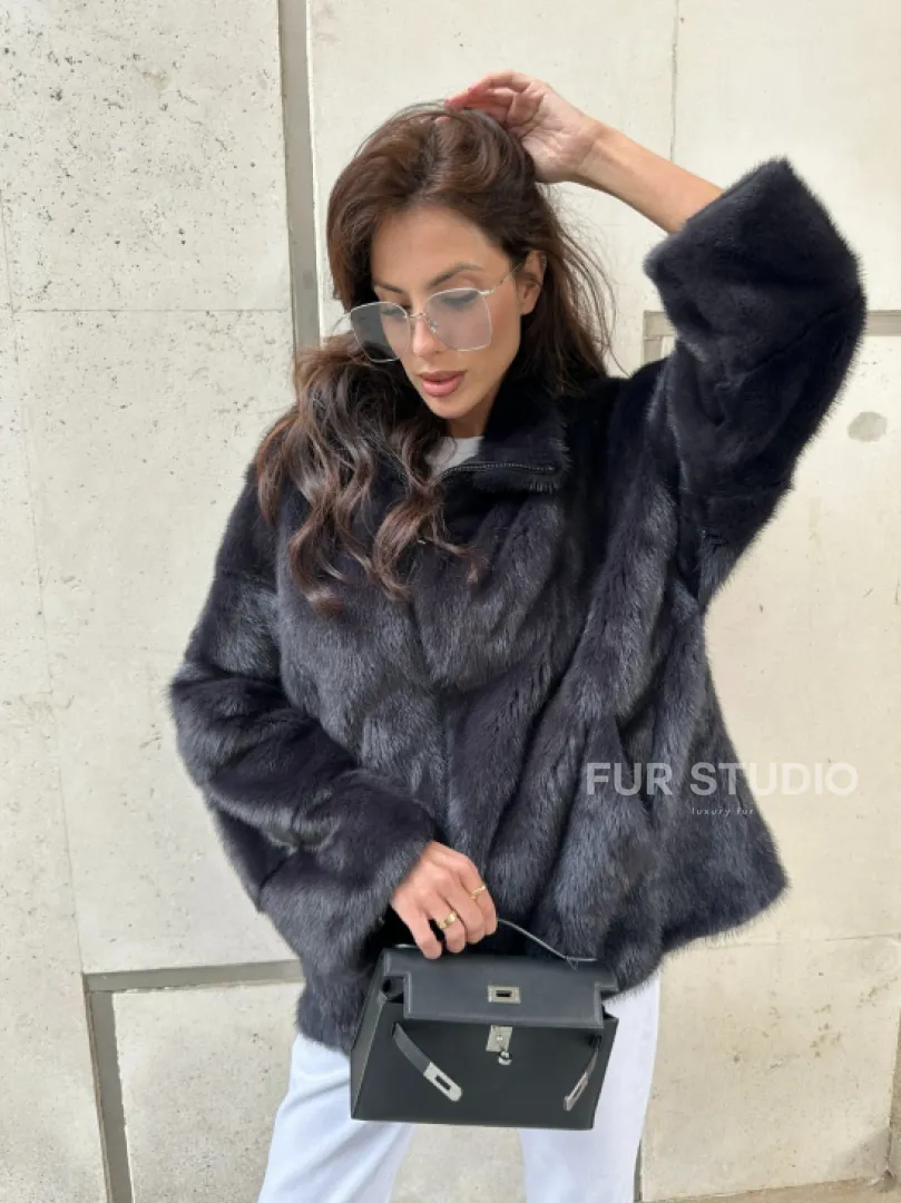 Норковый полушубок - графит