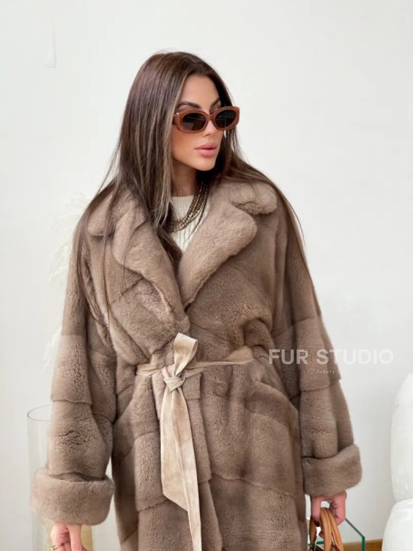 Шуба кимоно из скандинавской норки в цвете пастель - фото 2