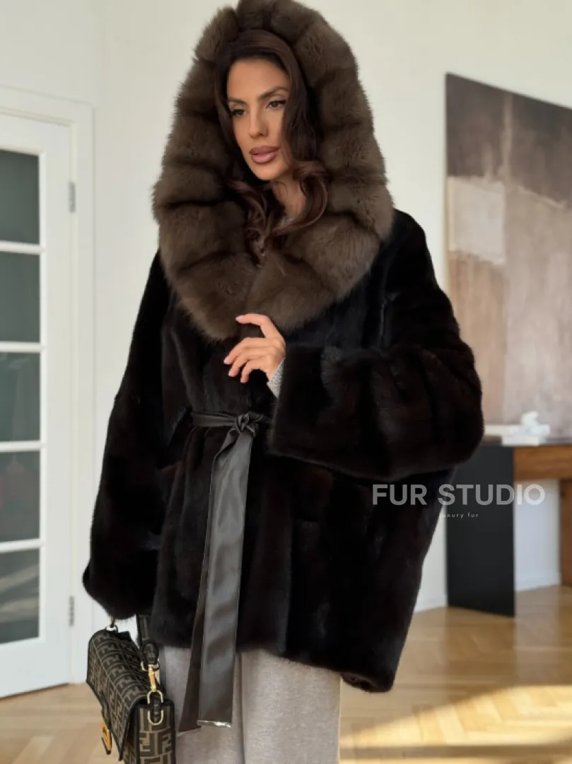 Коричневая норковая шуба