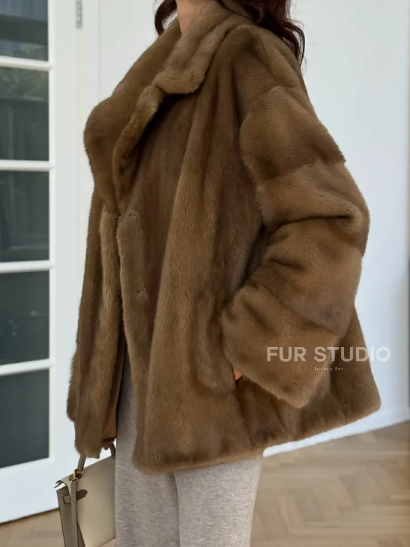 Бежевая короткая норковая шуба - фото 3