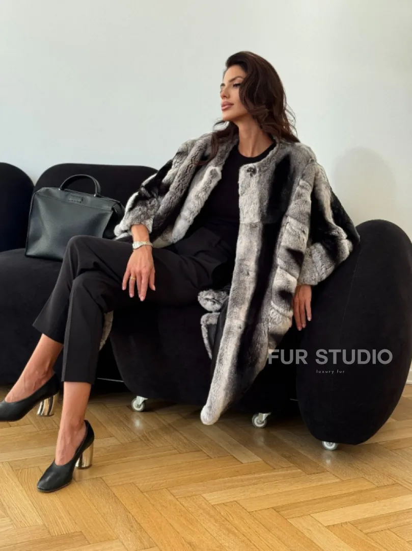 Шуба из кролика рекс - серая - фото 8
