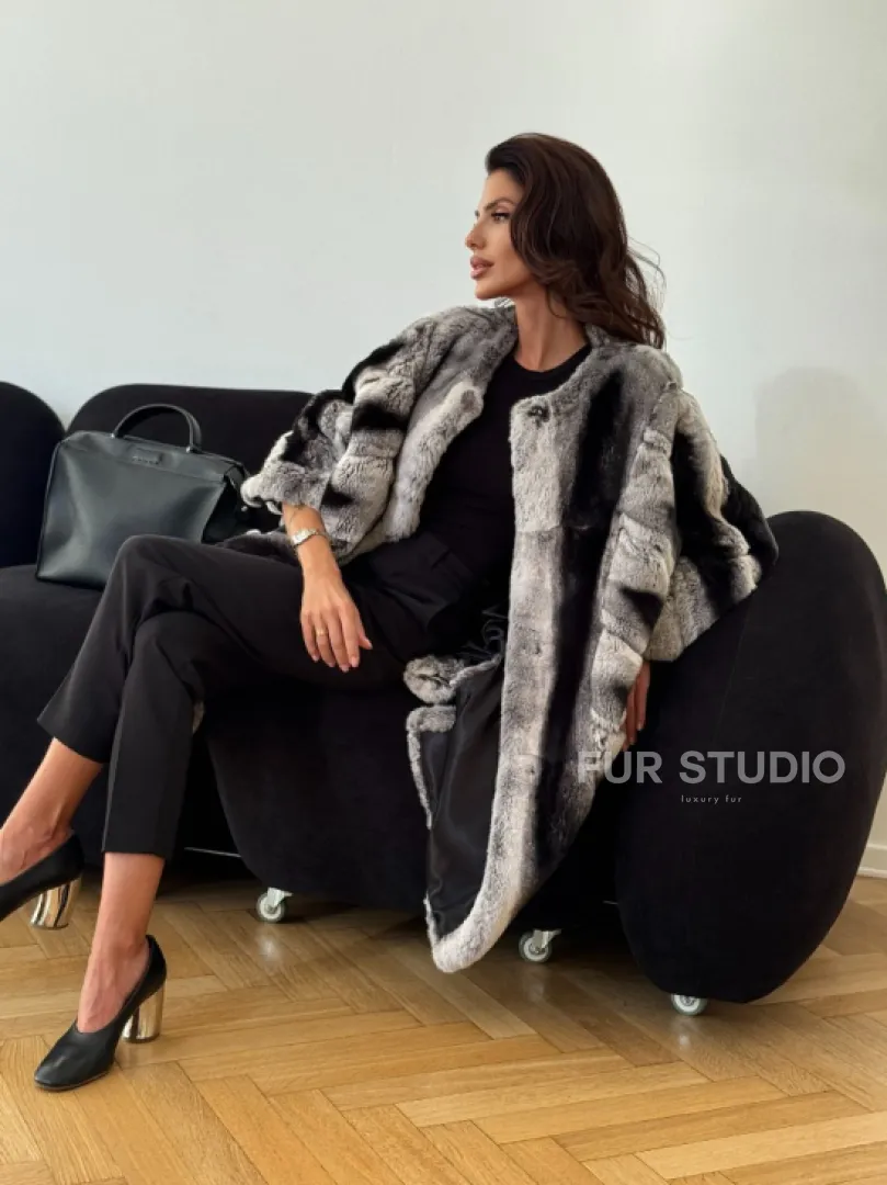 Шуба из кролика рекс - серая
