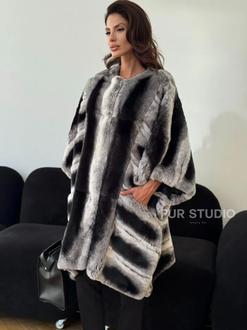 Шуба из кролика рекс - серая