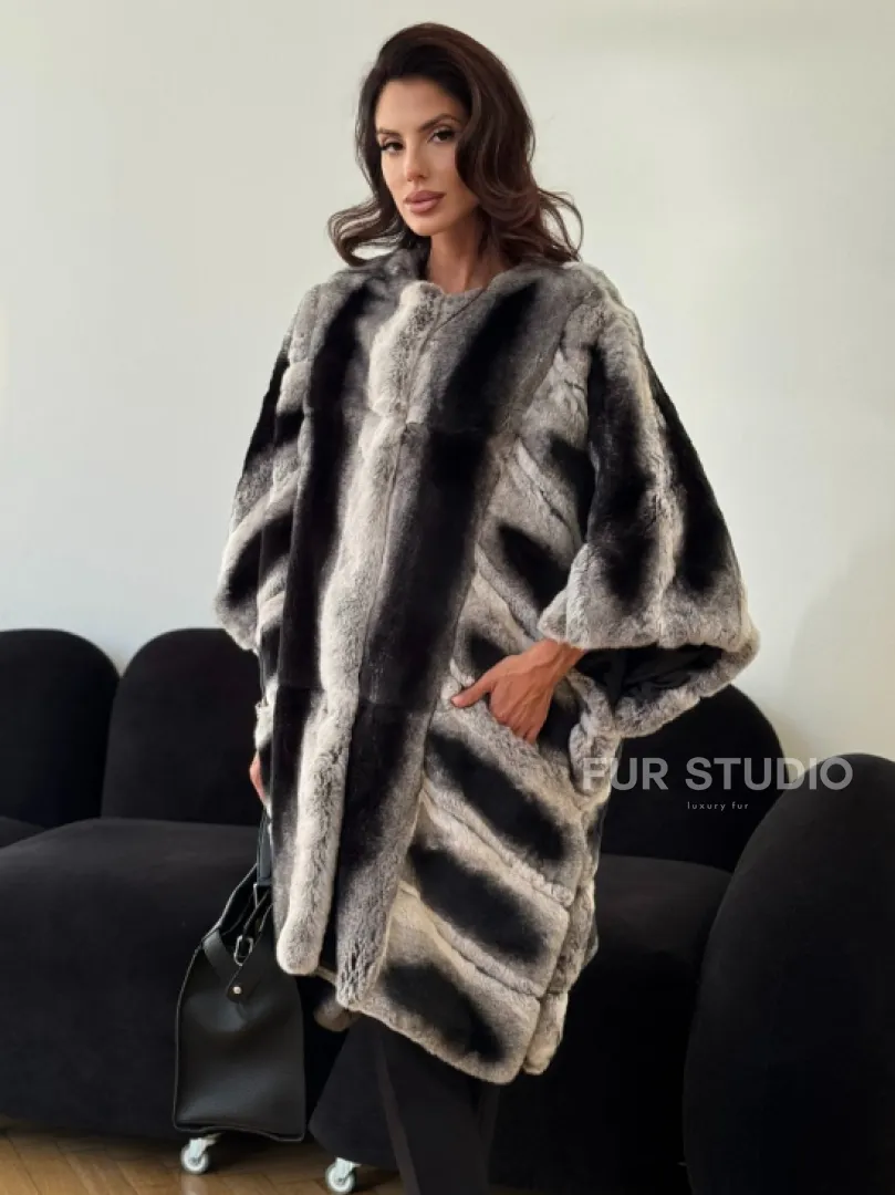 Шуба из кролика рекс - серая