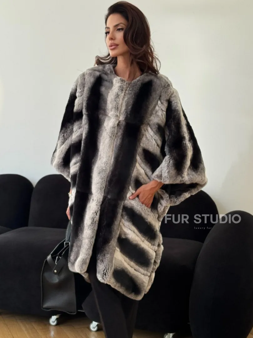 Шуба из кролика рекс - серая - фото 3