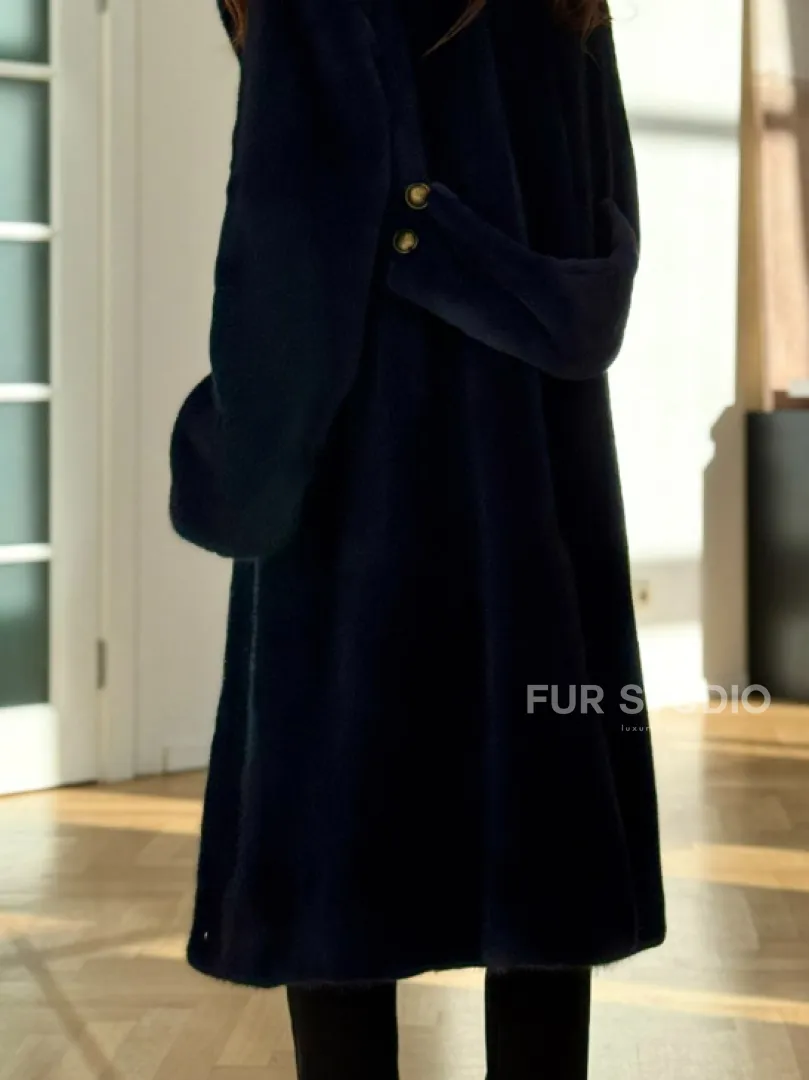 Норковая шуба темно-синего цвета - фото 1