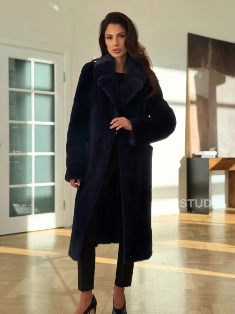 Норковая шуба темно-синего цвета - фото 0