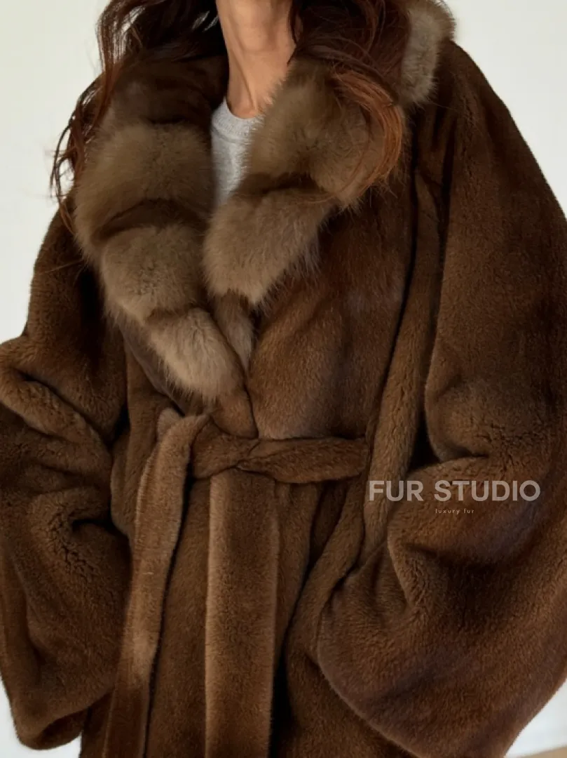 Норковый полушубок - цвет соболь - фото 1