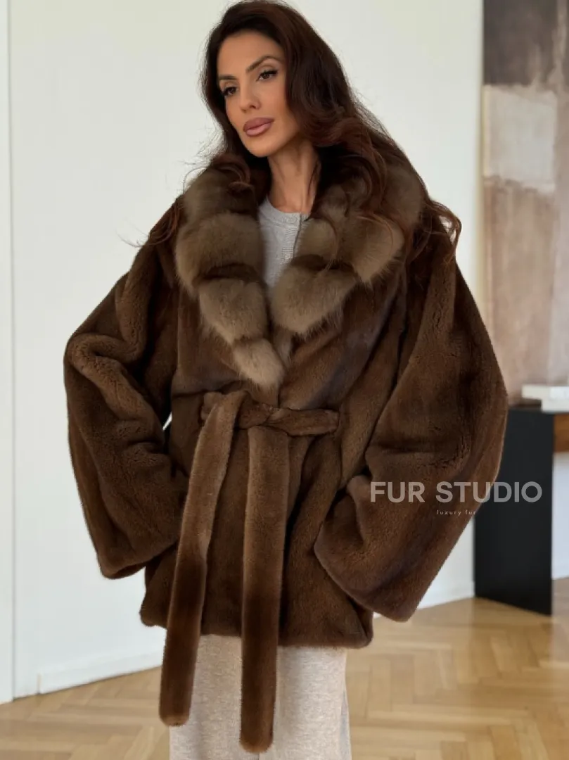 Норковый полушубок - цвет соболь - фото 4