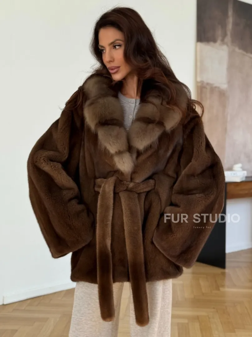 Норковый полушубок - цвет соболь - фото 6