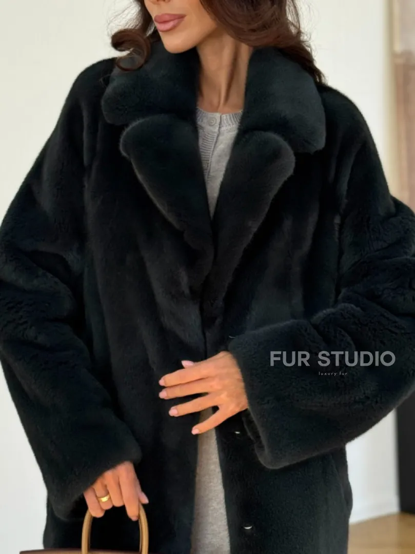 Шуба норковая темно-зеленая - фото 1