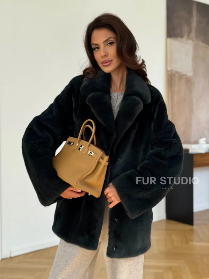 Шуба норковая темно-зеленая