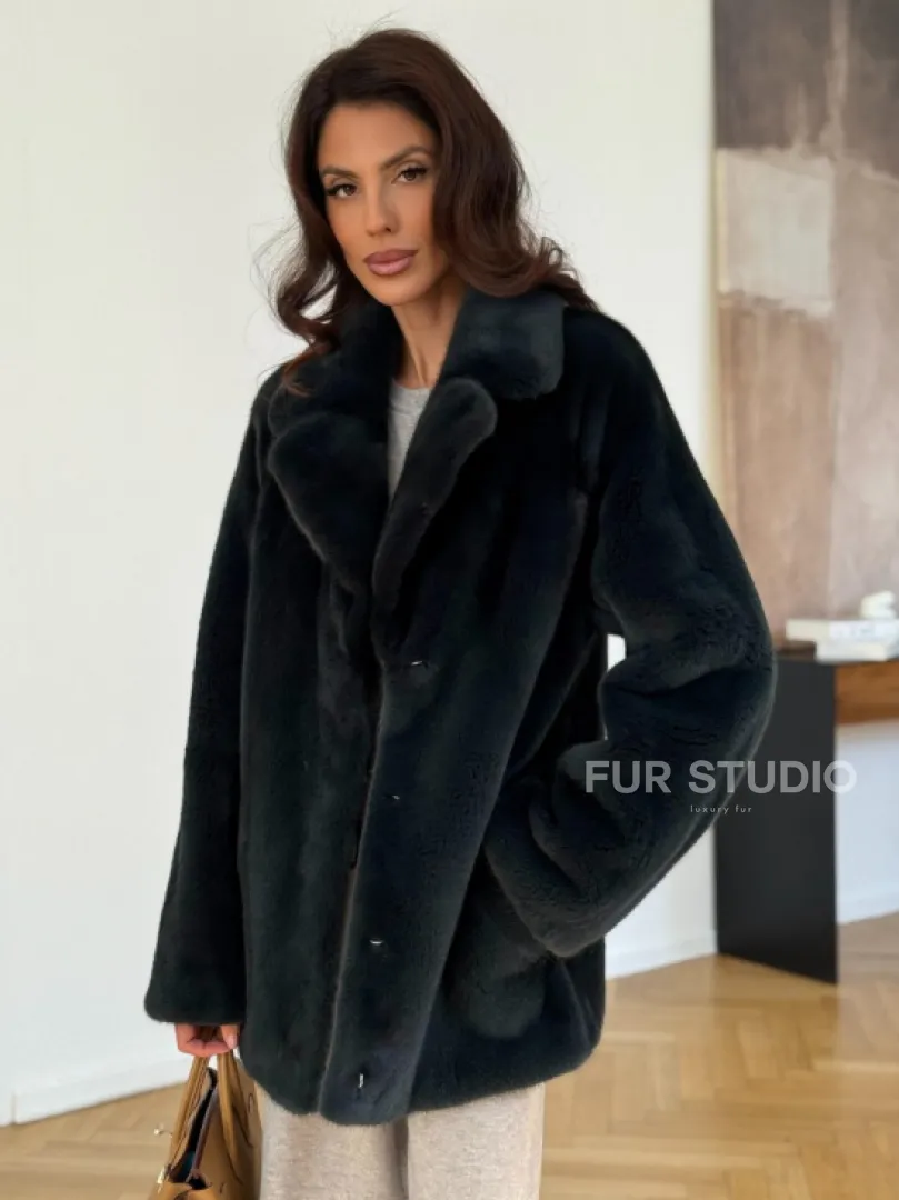 Шуба норковая темно-зеленая