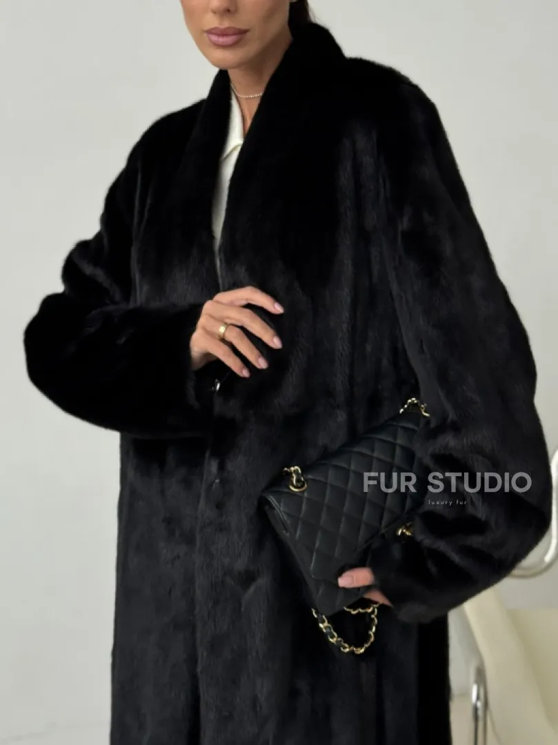 Длинная черная норковая шуба - фото 2