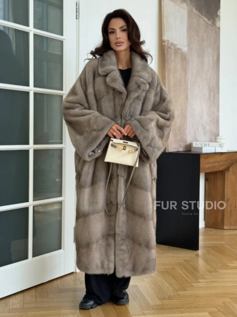 Серо-голубая норковая шуба - фото 0