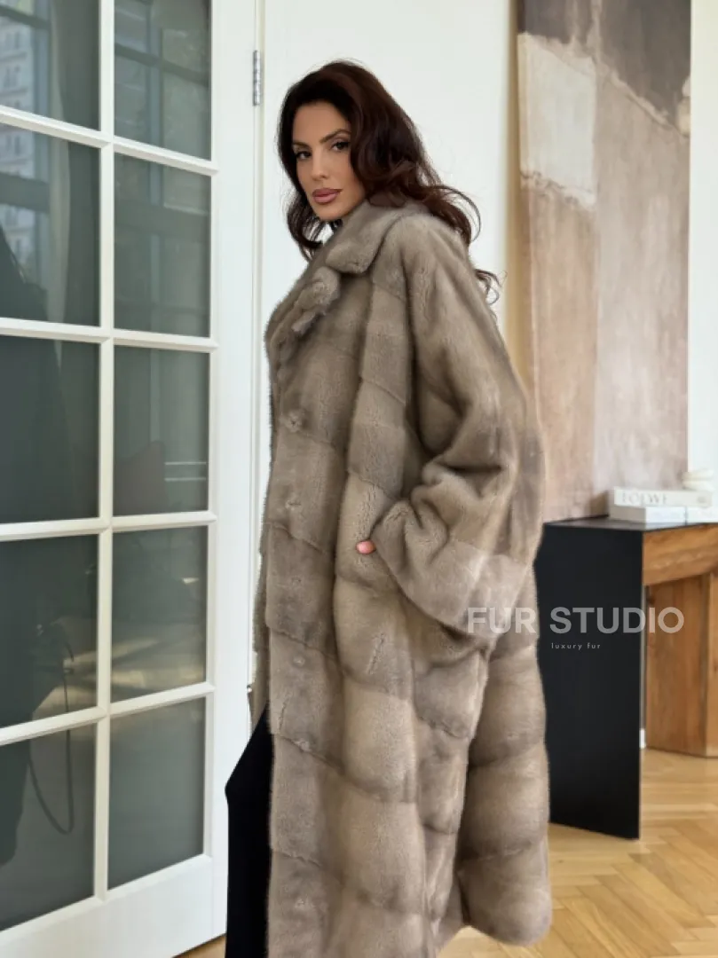 Серо-голубая норковая шуба - фото 8